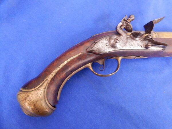 English Early 18th Century Brass Barrel Blunderbus Flintlock Pistol by G.Bower - Image 3