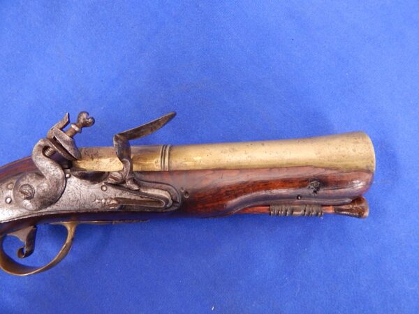 English Early 18th Century Brass Barrel Blunderbus Flintlock Pistol by G.Bower - Image 4