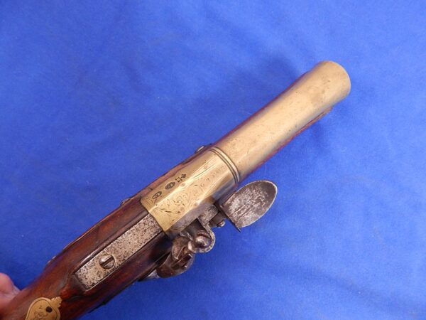 English Early 18th Century Brass Barrel Blunderbus Flintlock Pistol by G.Bower - Image 5