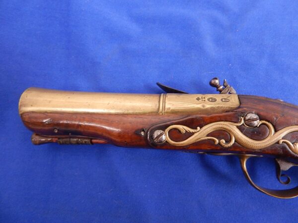 English Early 18th Century Brass Barrel Blunderbus Flintlock Pistol by G.Bower - Image 8