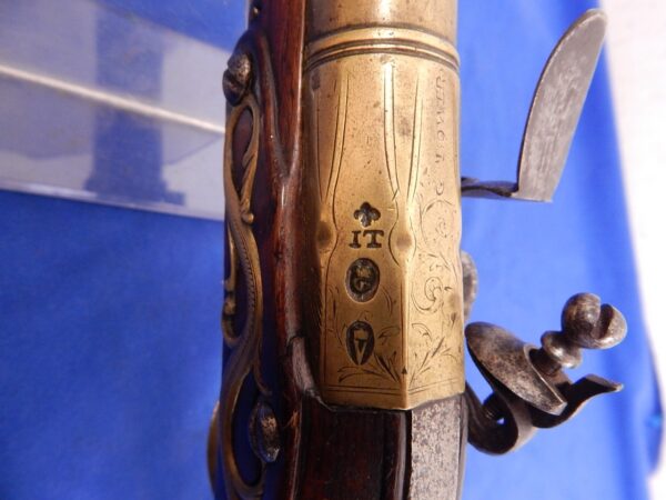 English Early 18th Century Brass Barrel Blunderbus Flintlock Pistol by G.Bower - Image 10