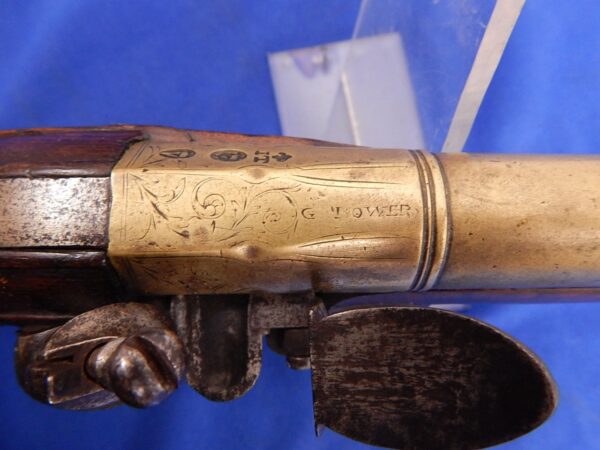 English Early 18th Century Brass Barrel Blunderbus Flintlock Pistol by G.Bower - Image 11