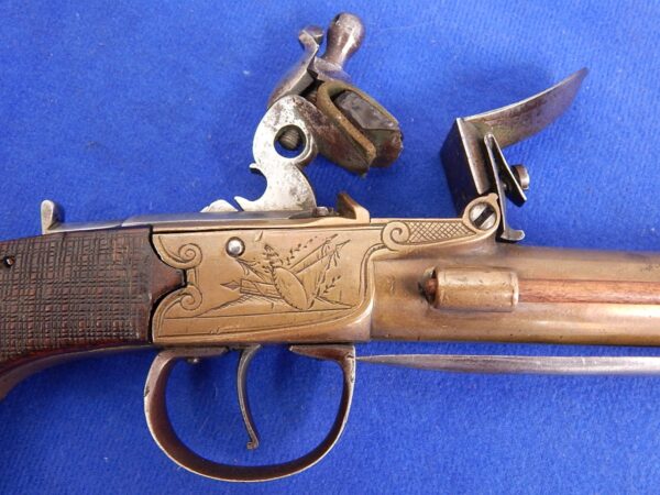 European Blunderbuss Flintlock Pistol with Snap Bayonet - Image 9